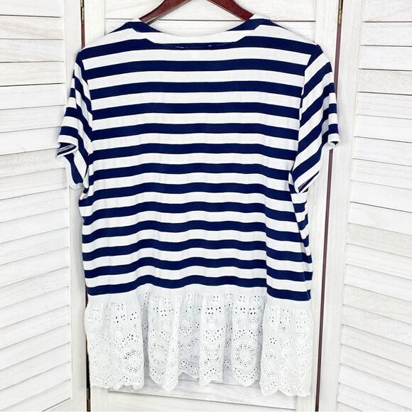 Skies Are Blue Michelle Striped Eyelet Hem Shirt Top Blue White XL - Picture 8 of 12